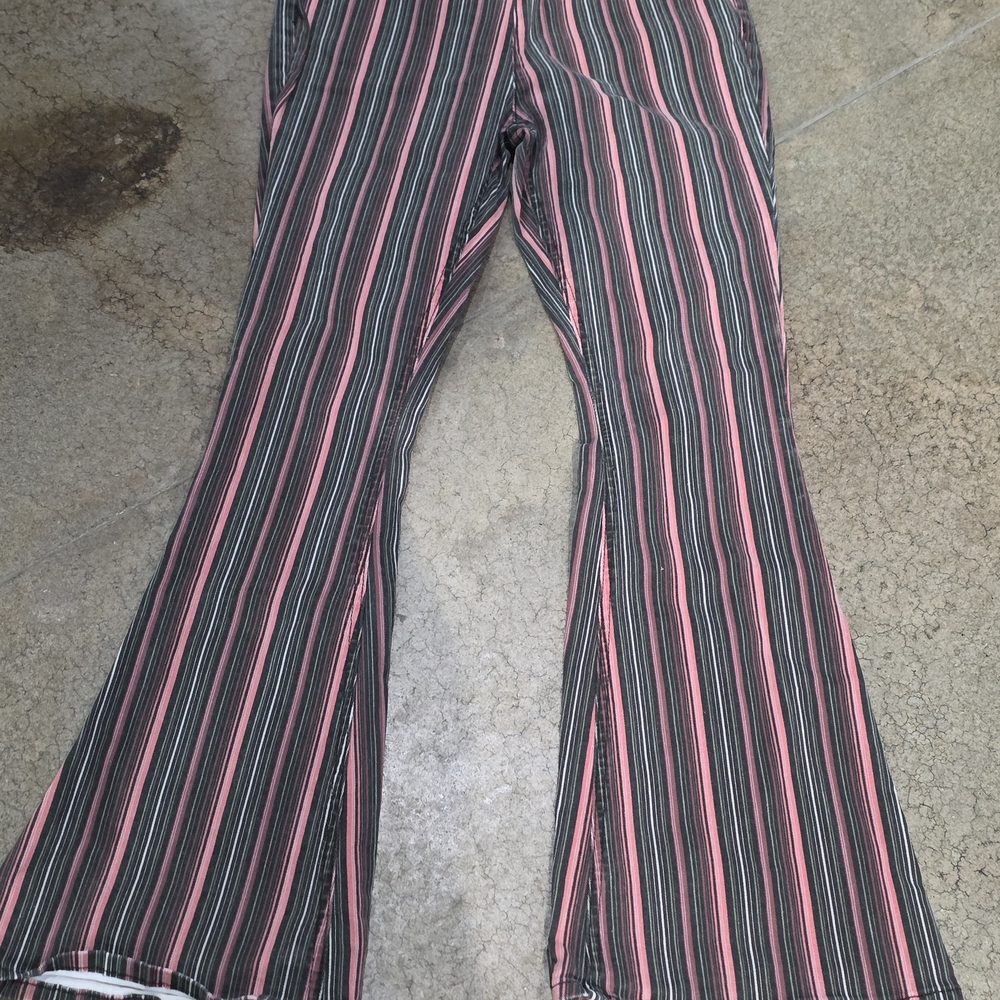 Rock & Roll Cowgirl Pink and Black Striped Flare Jeans